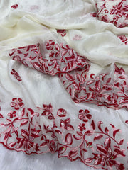 Stylish White Silk Thread Work Saree