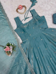 Wonderful Fandy Silk Sky Blue Color Gown