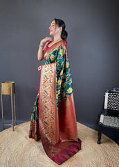 Gorgeous Silk Patola Weaving Green Color Saree
