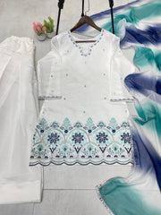 Beautiful Roman Silk White Color Salwar Suit