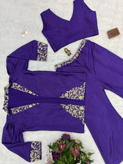 Wedding & Party Wear Purple Color Embroidery Work Palazzo Suit With Koti