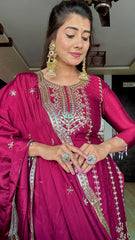 Outstanding Cinon Silk Maroon Color Salwar Suit