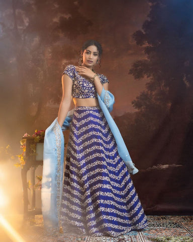 Designer Embroidery Work Blue Color Lehenga Choli