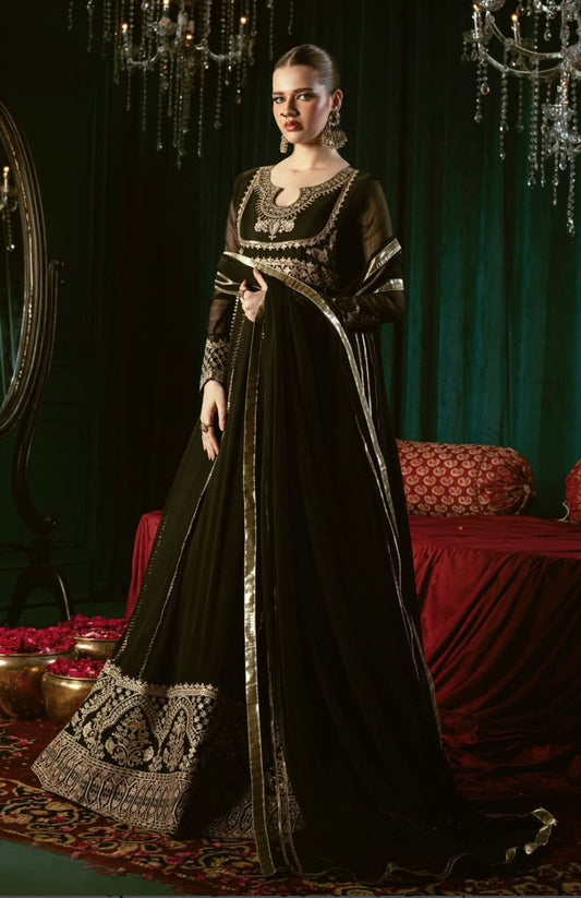Stunning Black Color Sequence Work Georgette Gown