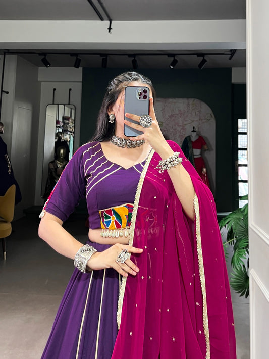 Designer Navratri Gamthi Work Purple Color Lehenga Choli