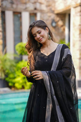 Wonderful Black Georgette Handpainted Anarkali Suit