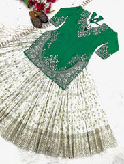 Outstanding Embroidery Work Green Color Top With Lehenga