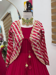 Gorgeous Pink Georgette Embroidery Sequence Koti With Gown