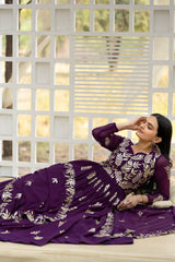 Function Wear Thread Work Purple Color Gown
