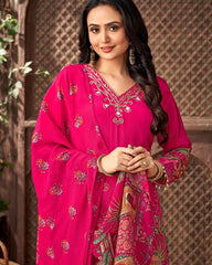 Digital Print Pink Color Mirror Work Palazzo Suit