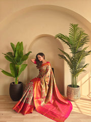 Demanding Kanchipuram Orange Color Saree