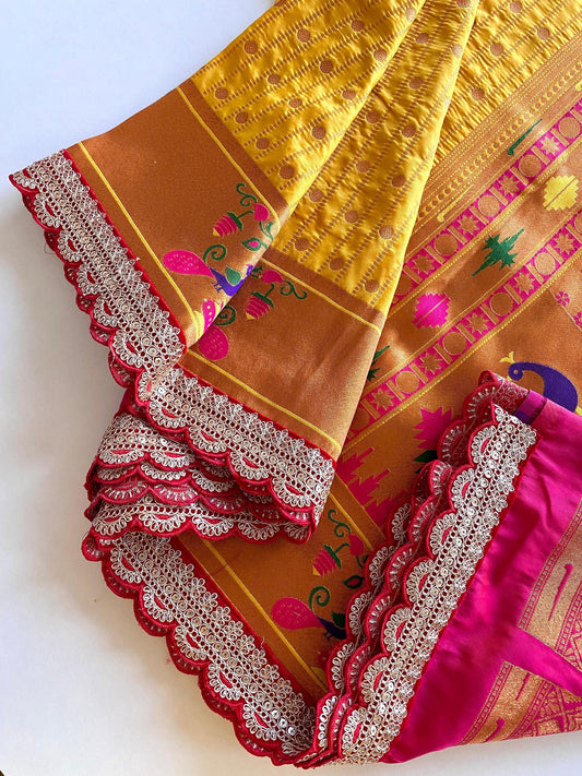 Captivating Yellow Color Paithani Silk Saree