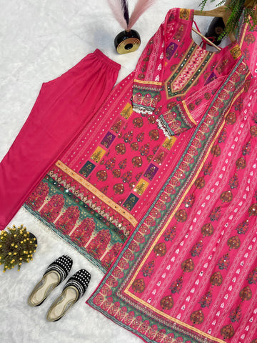Pink Color Digital Printed Straight Salwar Suit