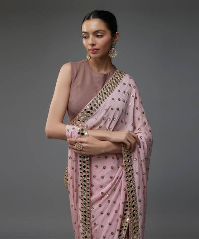 Mesmerizing Pink Faux Georgette Sequin Work Saree