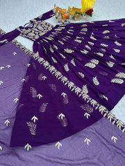 Function Wear Thread Work Purple Color Gown