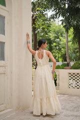 Lovely Off-White Cotton Embroidered Gown