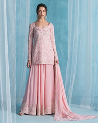 Alluring Pink Georgette Sequence Work Sharara Suit