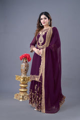 Peaceful Sequence Work Wine Color Palazzo With Dupatta Set