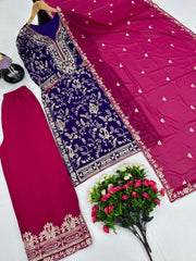 Classic Heavy Work Purple Color Palazzo Suit