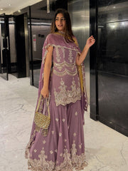Gorgeous Purple Georgette Sequence Work Sharara Suit