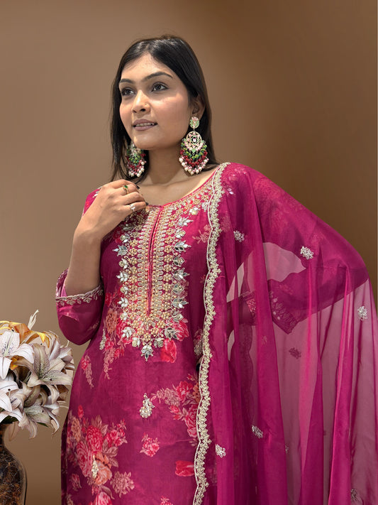 Good Looking Organza Wine Color Palazzo Suit