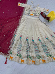 Fantastic White Color With Red Dupatta Lehenga Choli