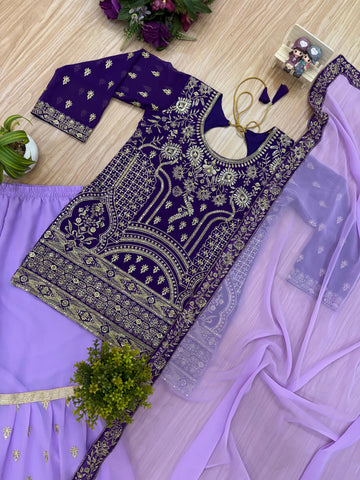 Awesome Heavy Work Lavender Color Sharara Suit