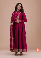 Gorgeous Satin Silk Red Color Gown