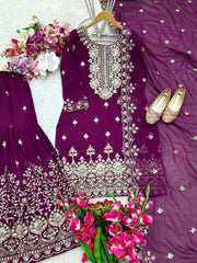Fabulous Georgette Wine Color Sharara Suit