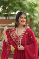 Good Looking Embroidery Sequence Work Pink Color Gown