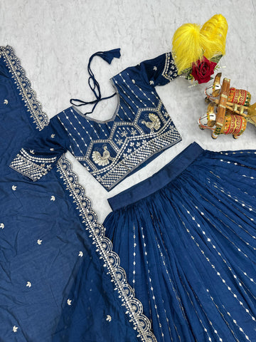 Gorgeous Pink Vichitra Thread Work Lehenga Choli