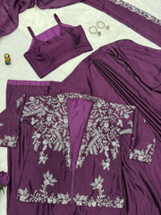 Wonderful Embroidery Work Wine Color Saree With Koti