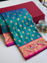 Festive Wear Meenakari Butti Rama Color Paithani silk Saree