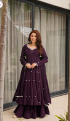 Attractive Purple Heavy Roman Silk Embroidery Anarkali Suit