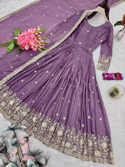 Alluring Purple Heavy Diamond Silk Embroidery Work Gown