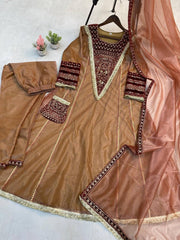 Preferable Embroidery Sequence Work Beige Color Gown