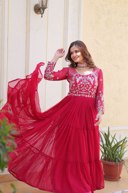 Glorious Sequence Work Pink Color Long Gown