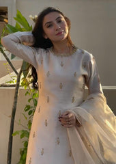 Attractive Embroidery Work Cream Color Palazzo Suit