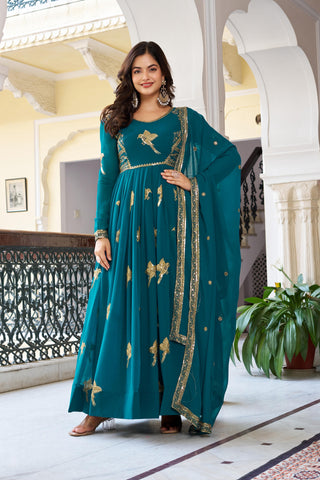 Marvelous Pink Georgette Thread Work Gown
