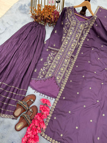 Superhit Chinon Silk Purple Color Sharara Suit