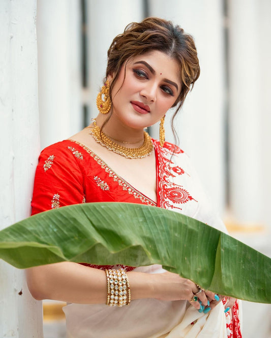 Awesome White Rangoli Silk With Embroidery Saree