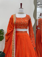 Good Looking Sequence Work Orange Color Lehenga Choli