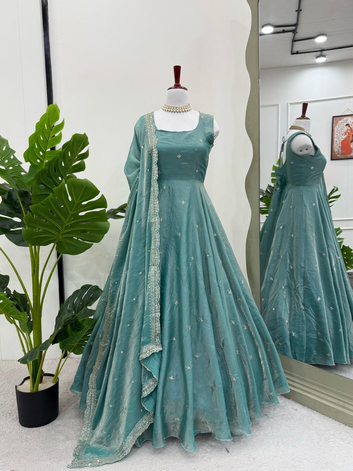 Wonderful Fandy Silk Sky Blue Color Gown