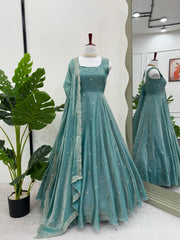 Wonderful Fandy Silk Sky Blue Color Gown