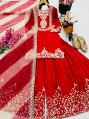 Festive Wear Fully Stitched Red Color Sharara Suit