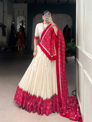 Gorgeous Red Cotton Bandhej Work Lehenga Choli