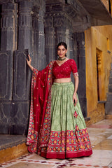 Ravishing Sky Blue Tasar Silk Lehenga Choli
