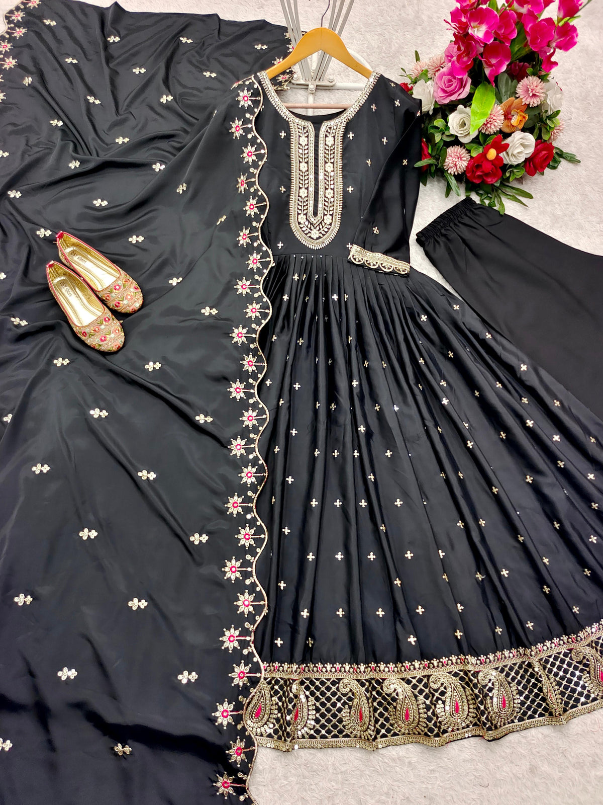Elegant Sequence Work Black Color Gown
