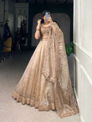 Festive Wear Beige Color Gold Crush Lehenga Choli