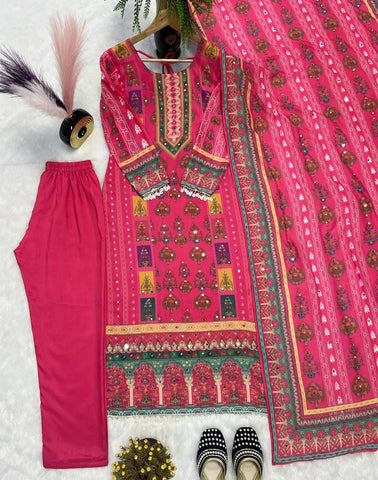 Pink Color Digital Printed Straight Salwar Suit